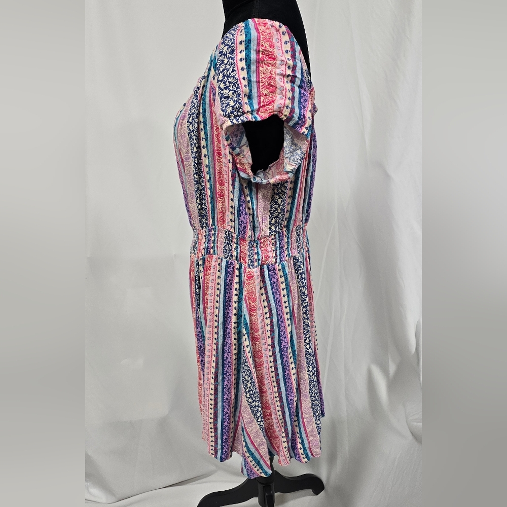 Torrid plus size 1x mini lenny smocked off shoulder dress floral stripe festival - Picture 6 of 8